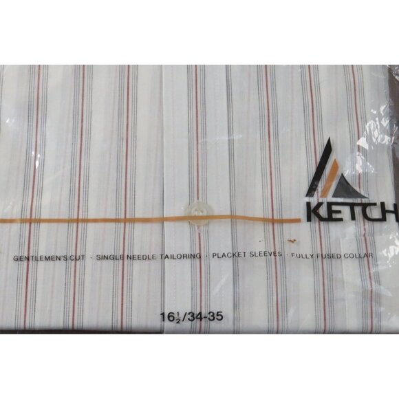 Ketch Mens Striped Button-Down Shirt 16/34-35 Single Needle Tailoring Polyester/ - Picture 5 of 6